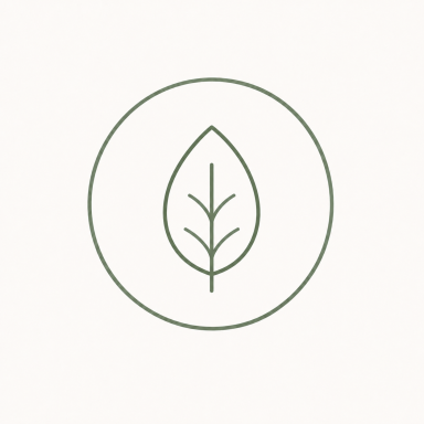 Produkte Grünes Blatt-Symbol in einem einfachen, runden Design auf hellem Hintergrund.